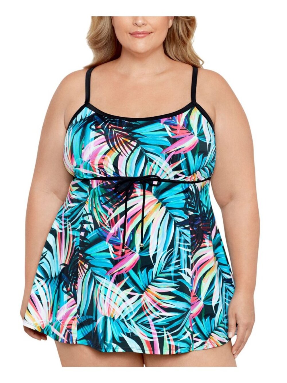NEW Swim Solutions Empire Swimdress One Piece Fiesta Fronds Blue Multi 18W